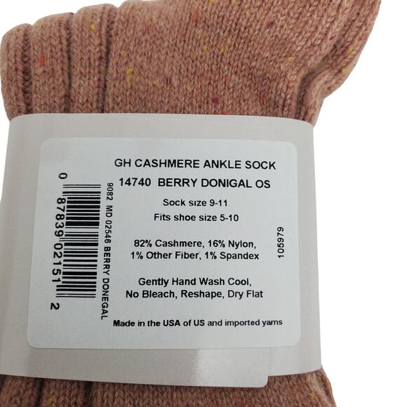 Soft Ribbed 82% Cashmere Ankle Socks Sz 9-11 Warm Cozy Garnet Hill Berry Donegal - Picture 7 of 7